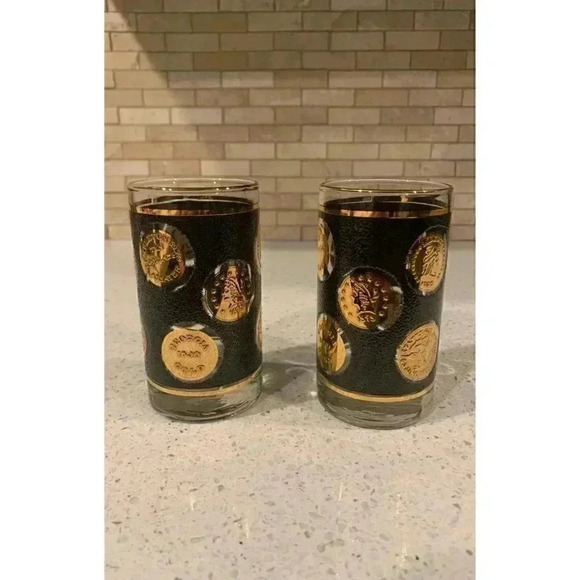 MCM Libbey Cocktail Glasses Gold Coin Collection Set of 4 - Picture 3 of 12
